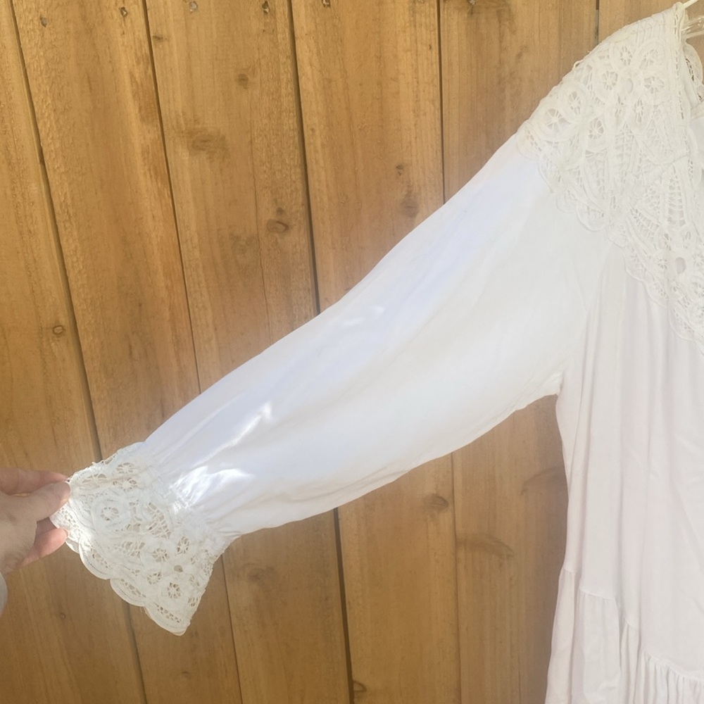 Vintage Plus Size Western Dress White Size 16 Lace Long Sleeve Pearl Button FLAW - Picture 6 of 13